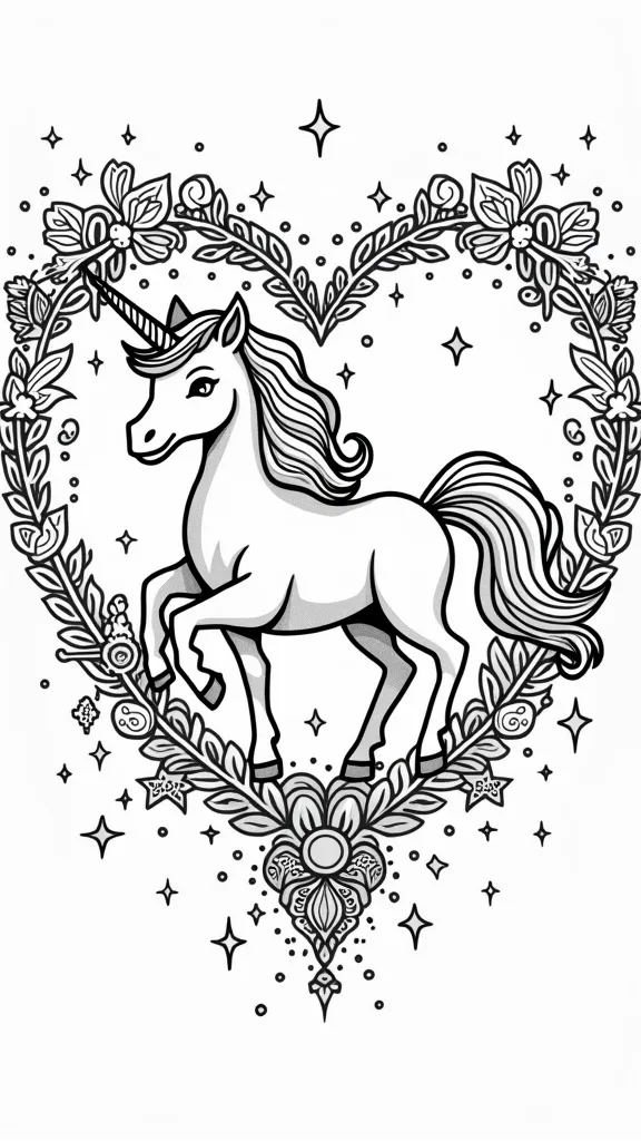 coloriages de coeur à licorne